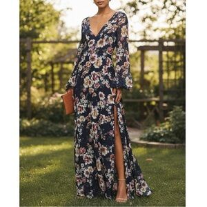 NICHOLAS Garden Rose Maxi Dress Navy Blue Size 2 NWT